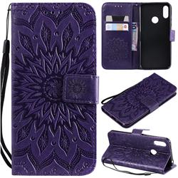 Embossing Sunflower Leather Wallet Case for Huawei Honor 8A - Purple