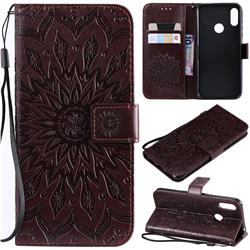 Embossing Sunflower Leather Wallet Case for Huawei Honor 8A - Brown