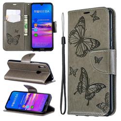 Embossing Double Butterfly Leather Wallet Case for Huawei Honor 8A - Gray