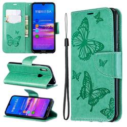 Embossing Double Butterfly Leather Wallet Case for Huawei Honor 8A - Green