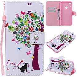 Cat and Tree PU Leather Wallet Case for Huawei Honor 8A