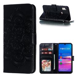 Intricate Embossing Datura Solar Leather Wallet Case for Huawei Honor 8A - Black