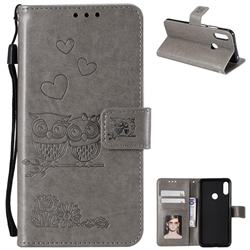 Embossing Owl Couple Flower Leather Wallet Case for Huawei Honor 8A - Gray