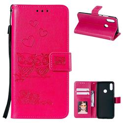 Embossing Owl Couple Flower Leather Wallet Case for Huawei Honor 8A - Red
