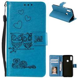 Embossing Owl Couple Flower Leather Wallet Case for Huawei Honor 8A - Blue