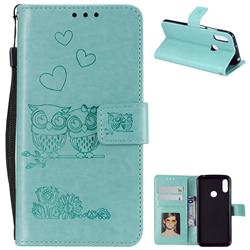 Embossing Owl Couple Flower Leather Wallet Case for Huawei Honor 8A - Green