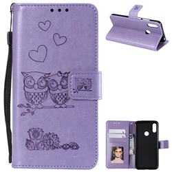 Embossing Owl Couple Flower Leather Wallet Case for Huawei Honor 8A - Purple
