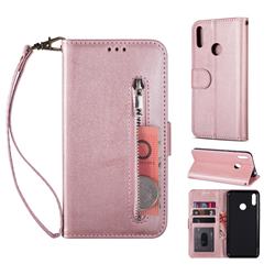 Retro Calfskin Zipper Leather Wallet Case Cover for Huawei Honor 8A - Rose Gold