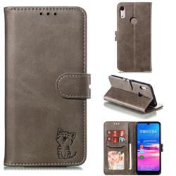 Embossing Happy Cat Leather Wallet Case for Huawei Honor 8A - Gray