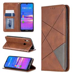 Prismatic Slim Magnetic Sucking Stitching Wallet Flip Cover for Huawei Honor 8A - Brown
