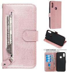 Retro Luxury Zipper Leather Phone Wallet Case for Huawei Honor 8A - Pink