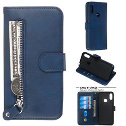 Retro Luxury Zipper Leather Phone Wallet Case for Huawei Honor 8A - Blue