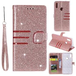 Retro Stitching Glitter Leather Wallet Phone Case for Huawei Honor 8A - Rose Gold