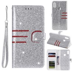 Retro Stitching Glitter Leather Wallet Phone Case for Huawei Honor 8A - Silver