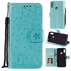 Embossing Cherry Blossom Cat Leather Wallet Case for Huawei Honor 8A - Green