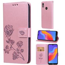 Embossing Rose Flower Leather Wallet Case for Huawei Honor 8A - Rose Gold