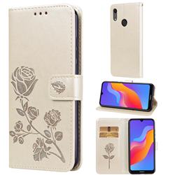Embossing Rose Flower Leather Wallet Case for Huawei Honor 8A - Golden