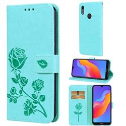 Embossing Rose Flower Leather Wallet Case for Huawei Honor 8A - Green