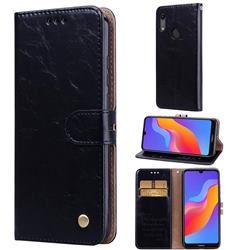 Luxury Retro Oil Wax PU Leather Wallet Phone Case for Huawei Honor 8A - Deep Black