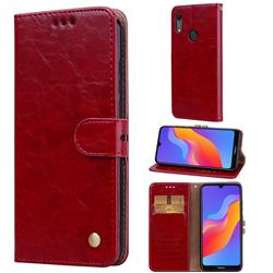 Luxury Retro Oil Wax PU Leather Wallet Phone Case for Huawei Honor 8A - Brown Red