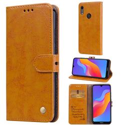 Luxury Retro Oil Wax PU Leather Wallet Phone Case for Huawei Honor 8A - Orange Yellow