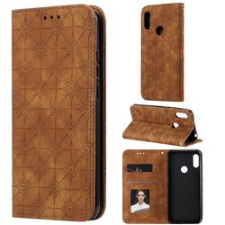 Intricate Embossing Four Leaf Clover Leather Wallet Case for Huawei Honor 8A - Yellowish Brown