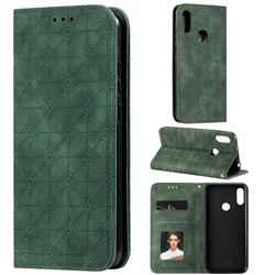 Intricate Embossing Four Leaf Clover Leather Wallet Case for Huawei Honor 8A - Blackish Green