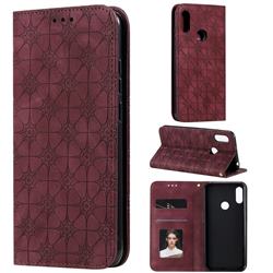 Intricate Embossing Four Leaf Clover Leather Wallet Case for Huawei Honor 8A - Claret