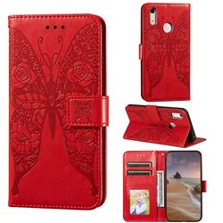 Intricate Embossing Rose Flower Butterfly Leather Wallet Case for Huawei Honor 8A - Red