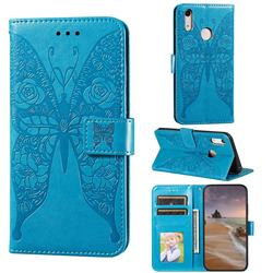 Intricate Embossing Rose Flower Butterfly Leather Wallet Case for Huawei Honor 8A - Blue