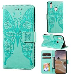 Intricate Embossing Rose Flower Butterfly Leather Wallet Case for Huawei Honor 8A - Green