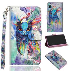 Watercolor Owl 3D Painted Leather Wallet Case for Huawei Honor 8A Pro