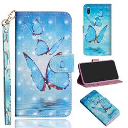 Blue Sea Butterflies 3D Painted Leather Wallet Case for Huawei Honor 8A Pro