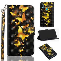 Golden Butterfly 3D Painted Leather Wallet Case for Huawei Honor 8A Pro