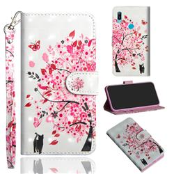 Tree and Cat 3D Painted Leather Wallet Case for Huawei Honor 8A Pro