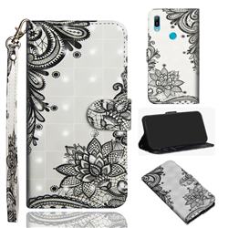 Black Lace Flower 3D Painted Leather Wallet Case for Huawei Honor 8A Pro