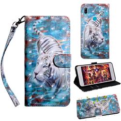 White Tiger 3D Painted Leather Wallet Case for Huawei Honor 8A Pro