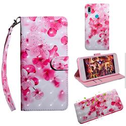 Peach Blossom 3D Painted Leather Wallet Case for Huawei Honor 8A Pro