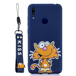 Blue Cute Cat Soft Kiss Candy Hand Strap Silicone Case for Huawei Honor 8C