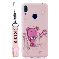 Pink Flower Bear Soft Kiss Candy Hand Strap Silicone Case for Huawei Honor 8C