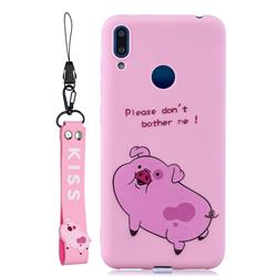 Pink Cute Pig Soft Kiss Candy Hand Strap Silicone Case for Huawei Honor 8C