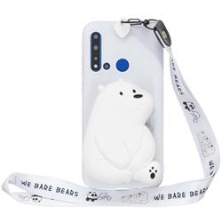 White Polar Bear Neck Lanyard Zipper Wallet Silicone Case for Huawei Honor 8C