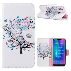 Colorful Tree Leather Wallet Case for Huawei Honor 8C