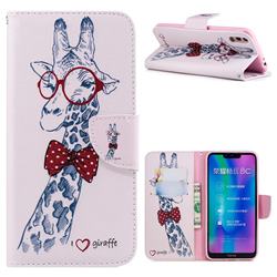 Glasses Giraffe Leather Wallet Case for Huawei Honor 8C