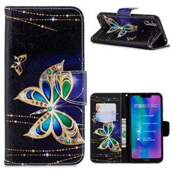 Golden Shining Butterfly Leather Wallet Case for Huawei Honor 8C