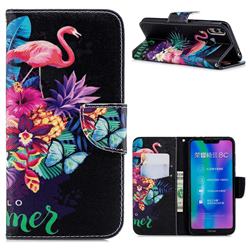 Flowers Flamingos Leather Wallet Case for Huawei Honor 8C