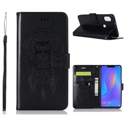 Intricate Embossing Owl Campanula Leather Wallet Case for Huawei Honor 8C - Black