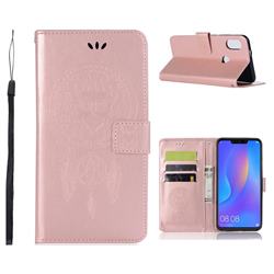 Intricate Embossing Owl Campanula Leather Wallet Case for Huawei Honor 8C - Rose Gold