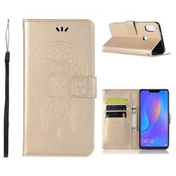 Intricate Embossing Owl Campanula Leather Wallet Case for Huawei Honor 8C - Champagne