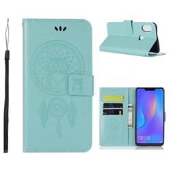 Intricate Embossing Owl Campanula Leather Wallet Case for Huawei Honor 8C - Green